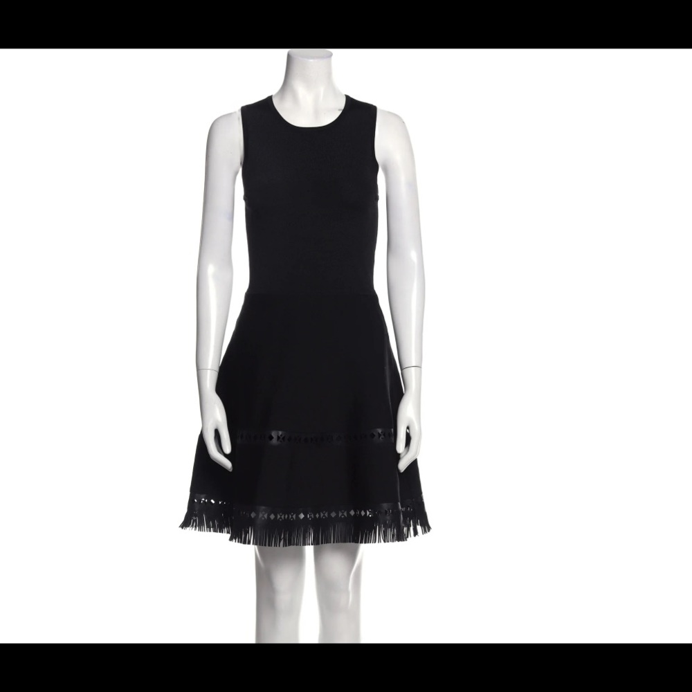 Parker Crew Neck Mini Dress w/ laser cut leather details